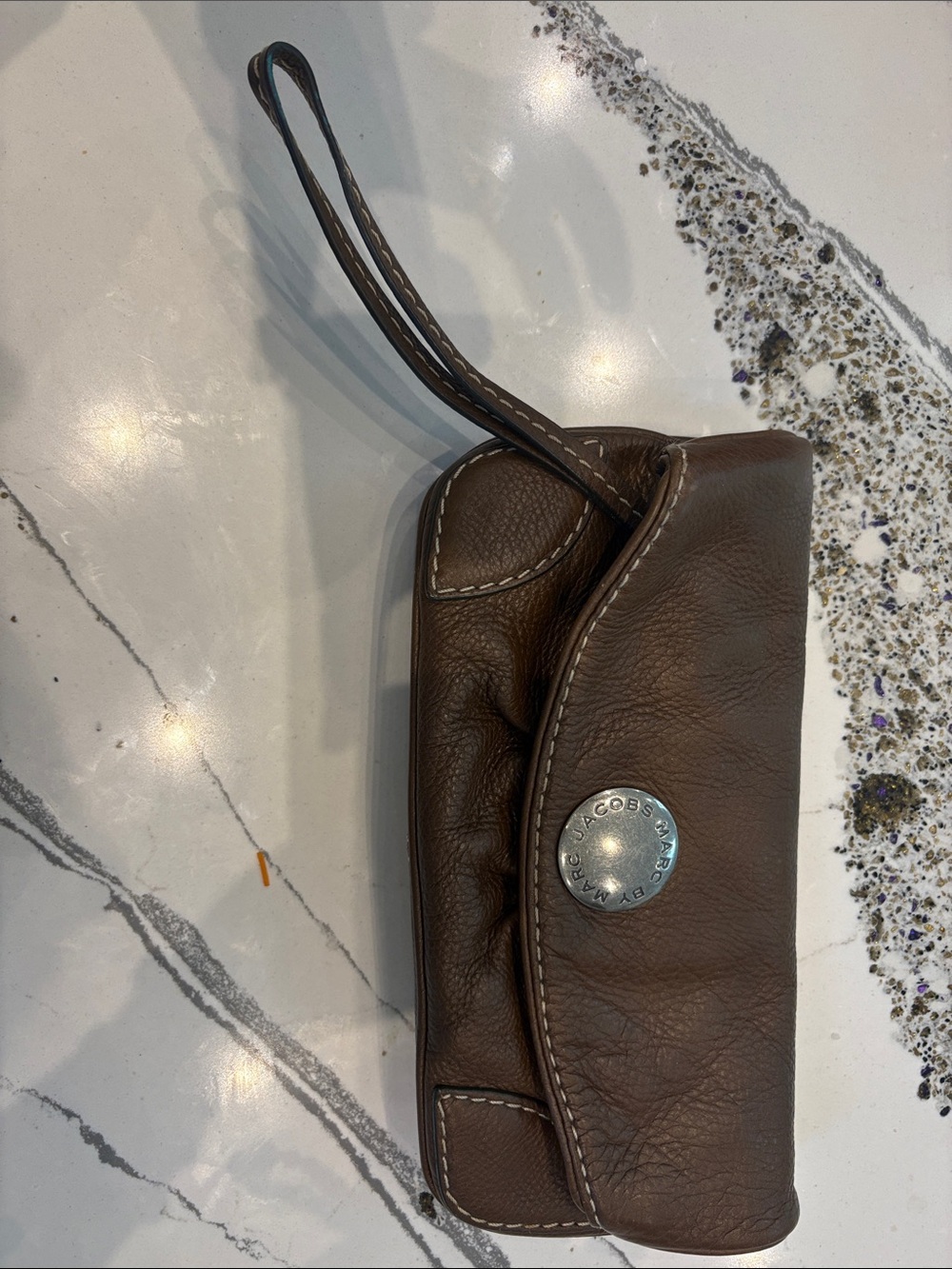 Marc by Marc Jacobs Brown Leather Foldover Wallet with Branded Snap